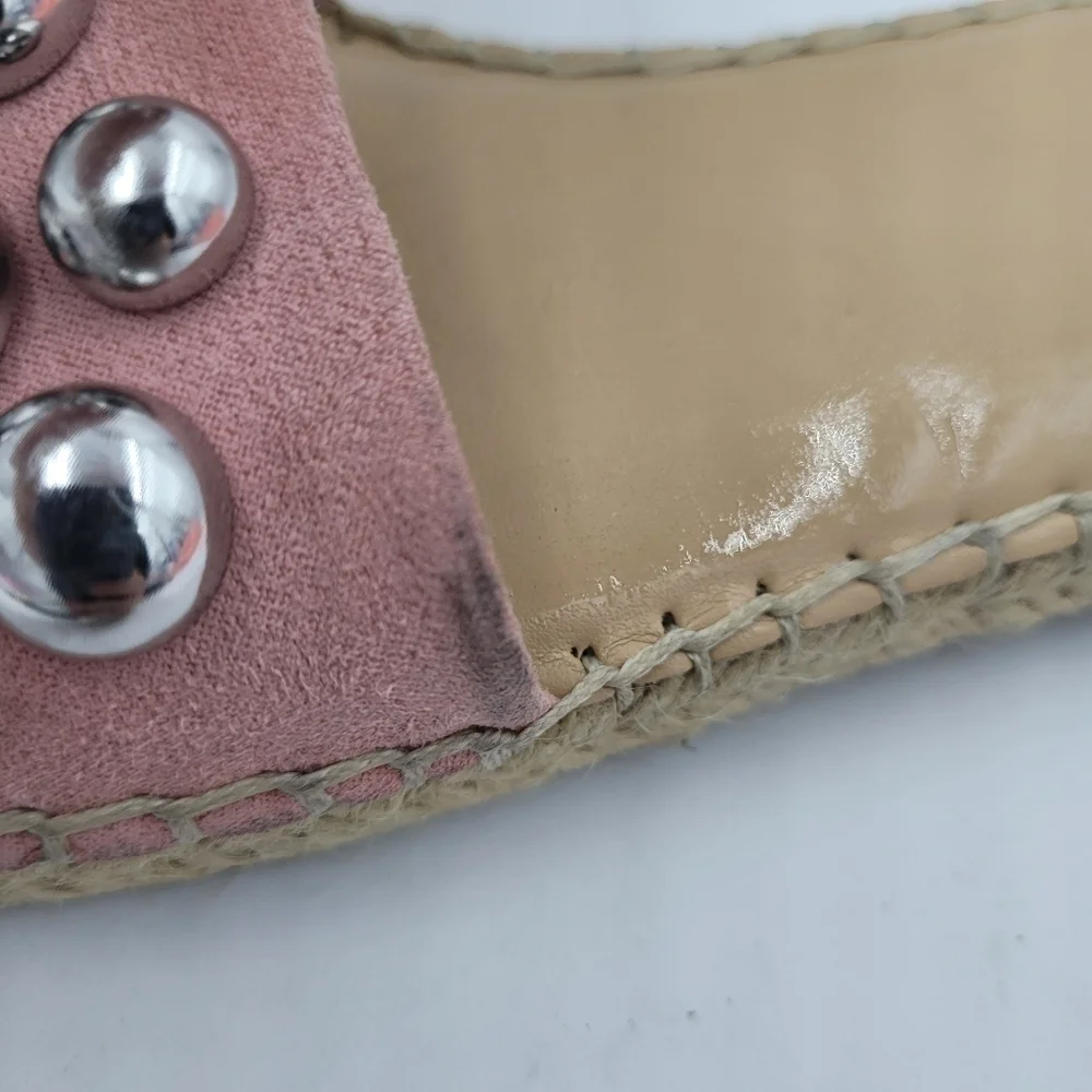 Nine West Pink Even Studded Espadrille Slide Sandals Size 7.5